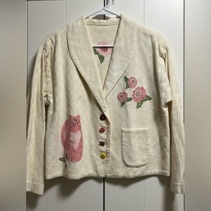 Cottage core homemade appliquéd cats jacket size M/L